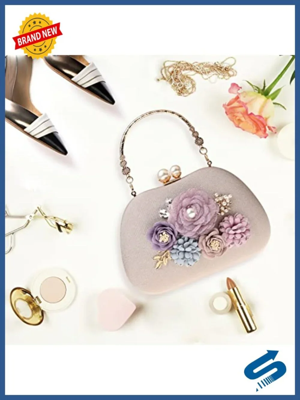 Faux Leather Satin Floral Evening Clutch Crossbody Bag Wedding
